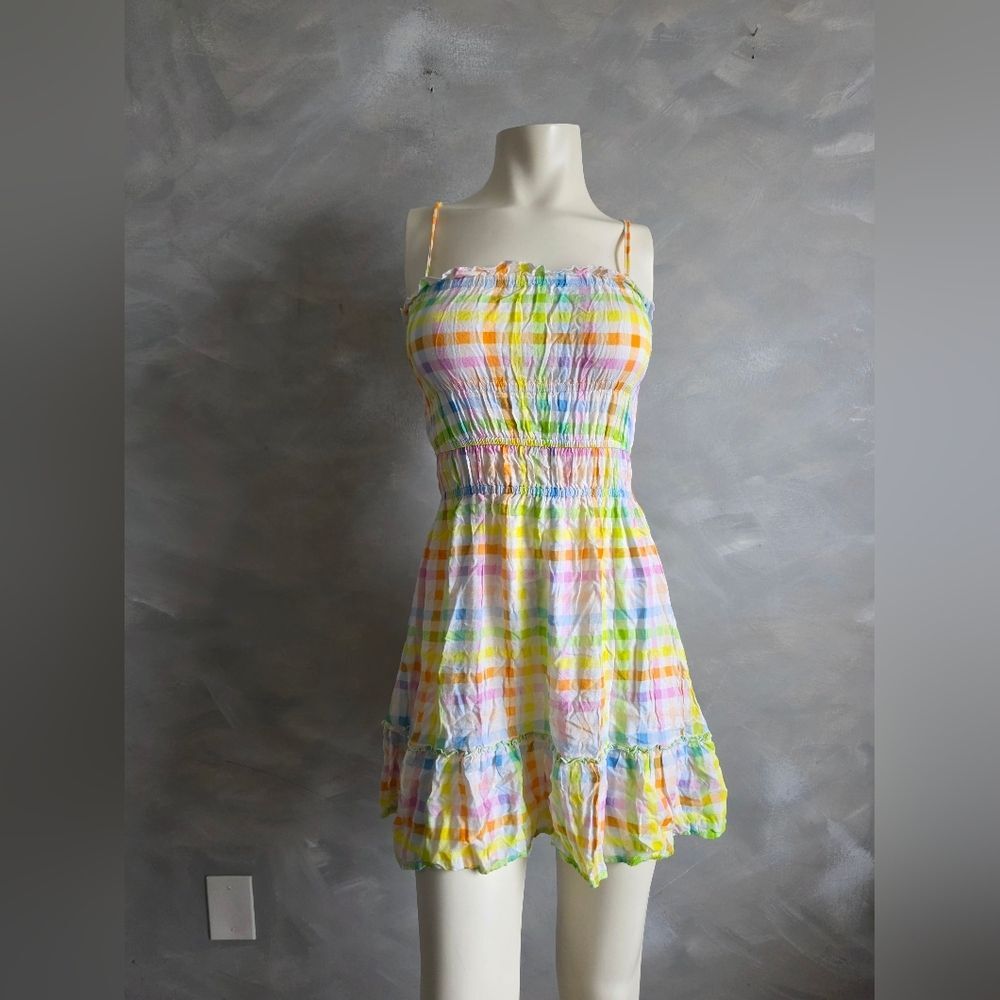 Playa Lucilla Plaid Mini Spring Dress Womens XS